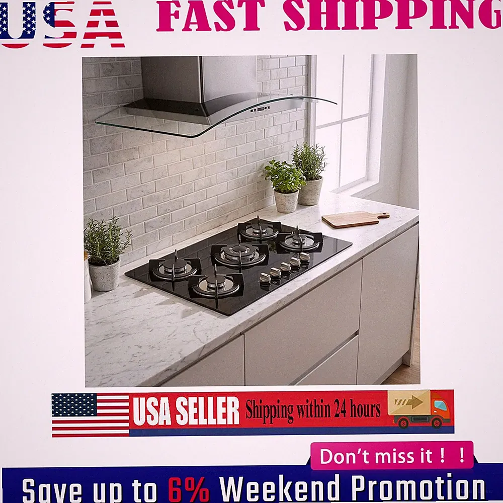 30 Inch Built-In Gas Cooktop 5 Burners Auto Ignition NG LPG for Apartment RV Use