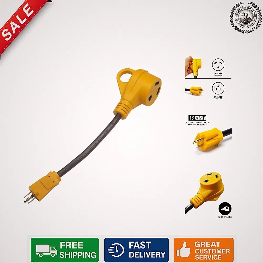 Compact 12-Inch 15A RV Plug Adapter - 30A Female for Effortless Connectivity