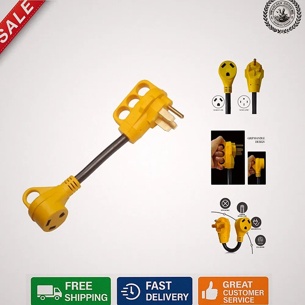 Compact 12 Inch 50 Amp Male to 30 Amp Female Connector for RVs - NEMA14-50P