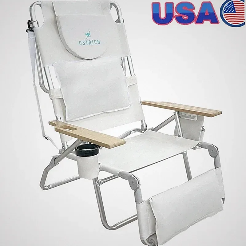 Durable Extra Wide Beach Chair W/ Patented Face Cavity & Adjustable Footrest New
