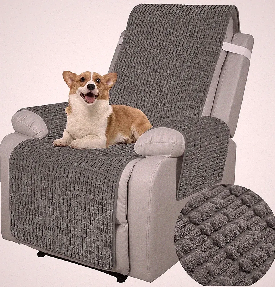 Foxdecor Recliner Chair Covers, Elastic Straps. (Dark Grey, 30" W)