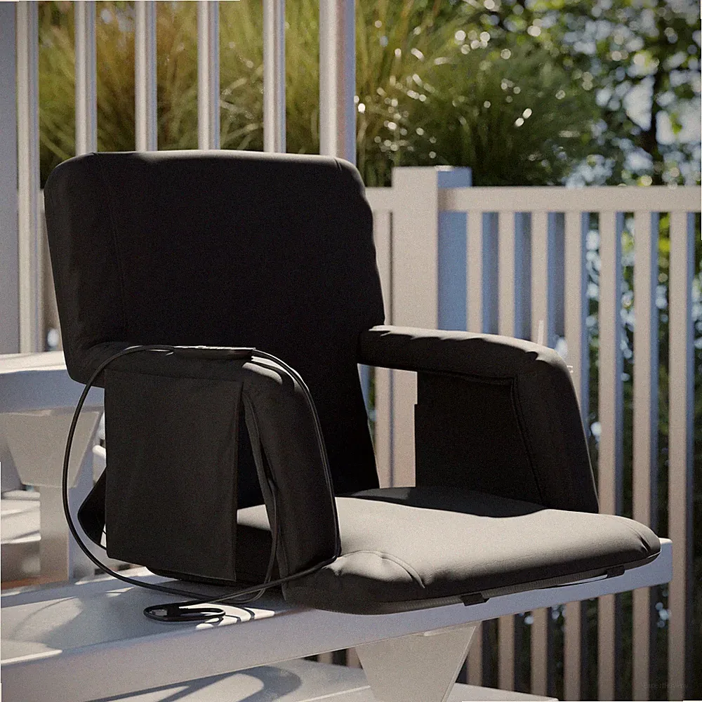 Malta Extra Wide Black Portable Heated Reclining Stadium Chair w/Armrests, Pa...