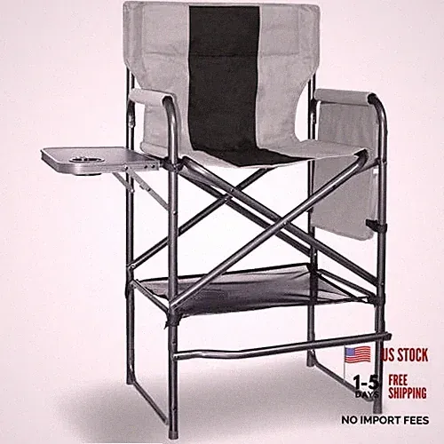 New Listing 30" Tall Directors Chair with Side Table, 400LBS Bar Height Folding Gray/Black