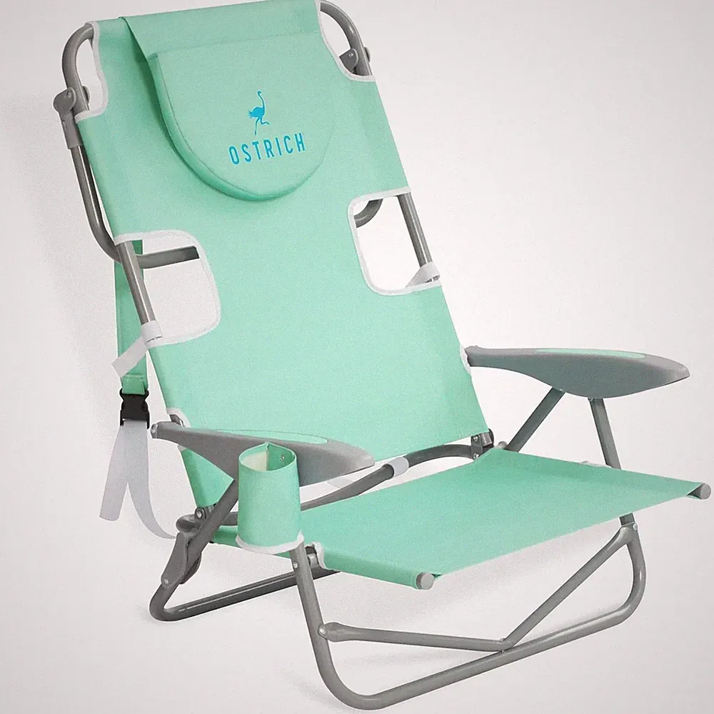 Ostrich On-Your-Back Outdoor Reclining Beach Pool Camping Chair, Teal (Open Box)
