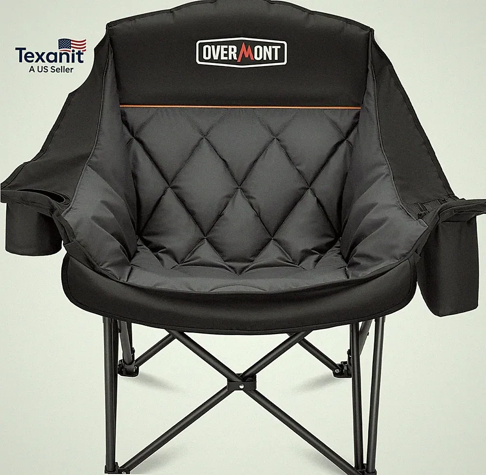 Oversized XL Camping Chair for Adults - 400Lbs Support Heavy-Duty Padded Folding